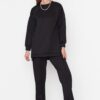 Trendyol Black Oversize Slit Detailed Scuba Tunic-Pants Knitted Bottom-Top Set