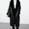 Trendyol Black Oversize Wide Cut Belted Fur Collar Detail Long Faux Leather Coat
