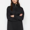 Trendyol Black Oversize Zipper Detailed Diver/Scuba Knitted Sweatshirt