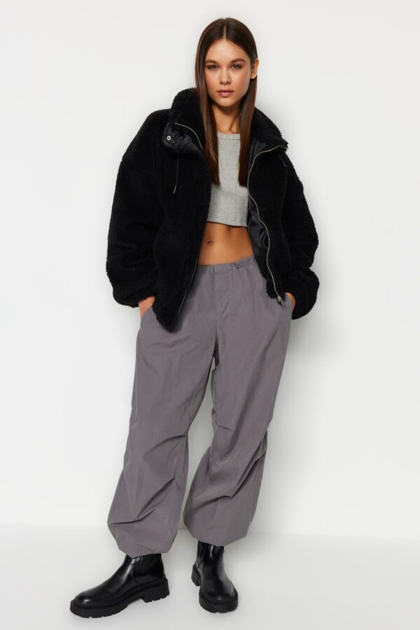 Trendyol Black Oversize plüss kabát