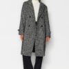 Trendyol Black Oversize széles szabású halszálkás hosszú bélyegzett kabát