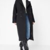 Trendyol Black Oversize széles szabású hosszú gyapjú cachet kabát