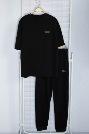 Trendyol Black Oversize/Wide Cut Printed T-Shirt Tracksuit Bottom-Top Set