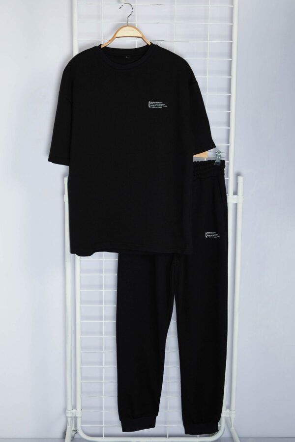 Trendyol Black Oversize/Wide Cut Printed T-Shirt Tracksuit Bottom-Top Set