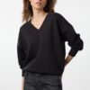 Trendyol Black Oversize/Wide Fit Thick V-neck Knitted Sweatshirt