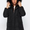 Trendyol Black Oversized Fur kapucnis Vízálló Parka steppelt kabát