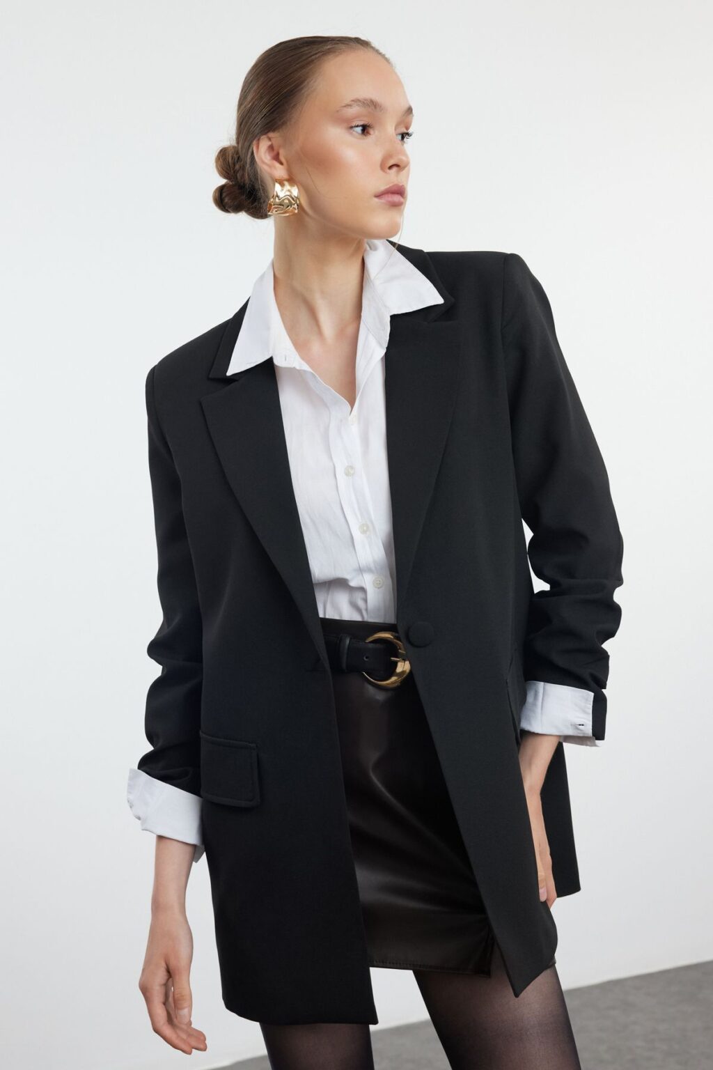 Trendyol Black Oversized Lined Woven Blazer Jacket