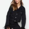 Trendyol Black Pile Trucker crop farmer dzseki