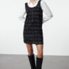 Trendyol Black Plaid / Checkered Mini Tweed Vest Woven Dress
