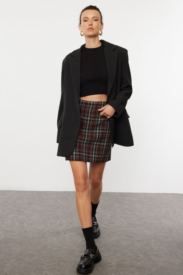 Trendyol Black Plaid Patterned Tweed Fabric Mini Woven Skirt