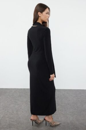 Trendyol Black Plain Halter Neck Fitted Flexible Maxi Knitted Dress