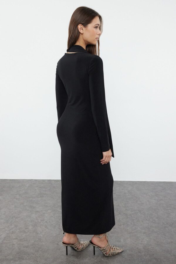 Trendyol Black Plain Halter Neck Fitted Flexible Maxi Knitted Dress