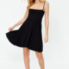 Trendyol Black Plain Mini Flounce Flexible Skater/Waist Open Mini Knit Dress