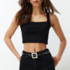 Trendyol Black Plain Slim Square Neck Super Crop Knitted Undershirt