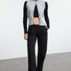Trendyol Black Pleated Low Waist Wide Leg Trousers
