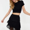 Trendyol Black Pleated Skirt Ruffled Chiffon Mini Woven Skirt