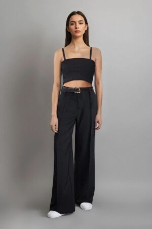Trendyol Black Pleated Wide Leg/Wide Leg Woven Trousers