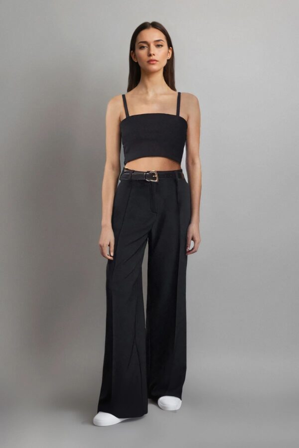 Trendyol Black Pleated Wide Leg/Wide Leg Woven Trousers