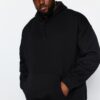 Trendyol Black Plus Size Oversize Hooded with Label Inside Fleece/Warm Sweatshirt