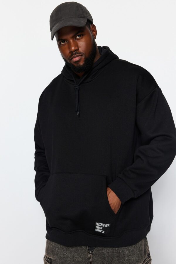 Trendyol Black Plus Size Oversize Hooded with Label Inside Fleece/Warm Sweatshirt