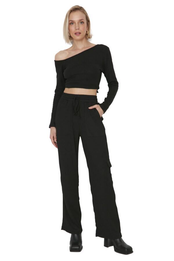 Trendyol Black Pocket Detailed Wide Leg/Casual Fit High Derék