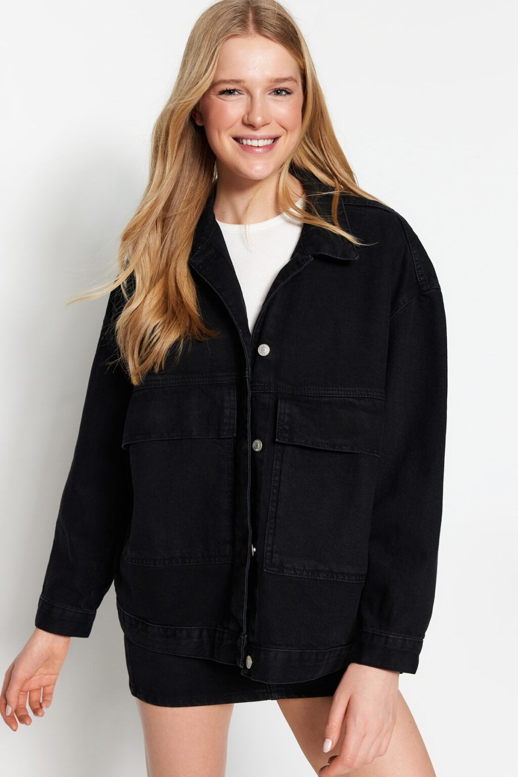 Trendyol Black Pocket részletesen túlméretezett farmerdzseki