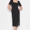 Trendyol Black Polka Dot Patterned A-Cut Midi Woven Viscose Pattern Dress