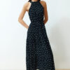 Trendyol Black Polka Dot Waist Opening Viscose Midi Woven Dress