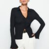 Trendyol Black Premium Textured Spanish Sleeve Stretch Knitted Shirt