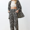 Trendyol Black Printed Comfortable Cut Flexible Kimono Knitted Bottom-Top Set