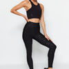 Trendyol Black Recovery Shiny Fabric részletesen kidolgozott teljes hosszúságú kötött sportleggings