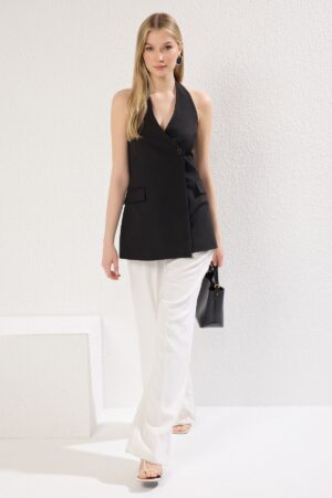 Trendyol Black Regular Barter Neck Double Breasted Closure Vest