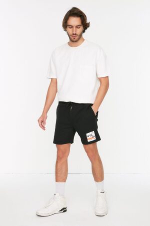 Trendyol Black Regular Cut Medium Length City Printed Shorts