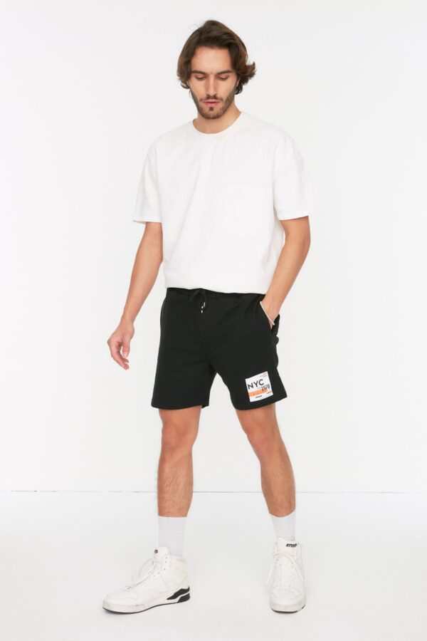 Trendyol Black Regular Cut Medium Length City Printed Shorts