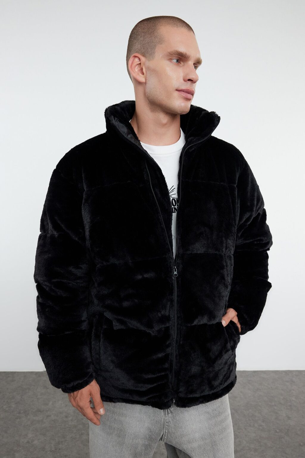Trendyol Black Regular Fit Plush Fabric Lined Padded Winter Puffer Jacket