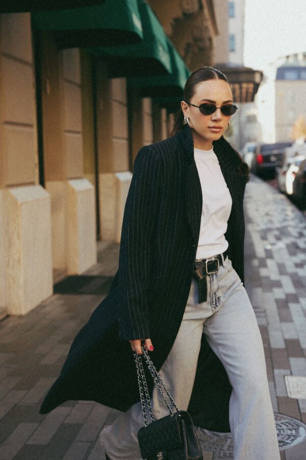 Trendyol Black Regular Striped Long Coat