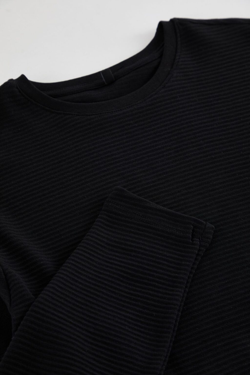 Trendyol Black Regular/Normal Cut Long Sleeve Basic Textured 100% Cotton T-Shirt
