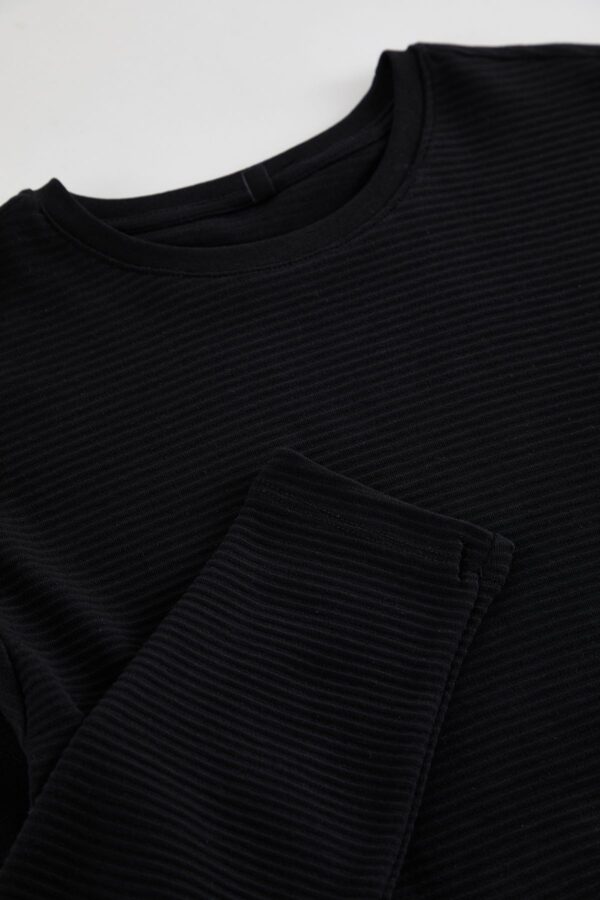 Trendyol Black Regular/Normal Cut Long Sleeve Basic Textured 100% Cotton T-Shirt