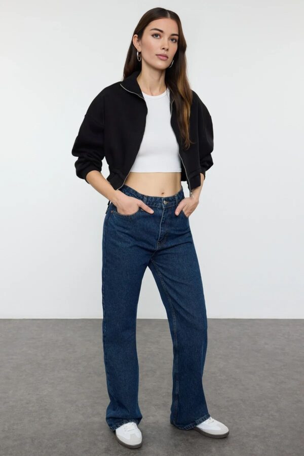 Trendyol Black Regular/Normal Cut Zippered Thick Polar Fleece Knitted Sweatshirt