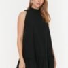Trendyol Black Relaxed Fit Mini ujjatlan szövött ruha