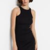 Trendyol Black Ribbed Sleeves Flounce Bodycone/Fits the Body Flexible Mini Knitted Pencil Dress