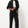 Trendyol Black Ribbed Zippered Stand Collar Knitted Sweatshirt/Pants Top-Bottom Set