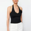 Trendyol Black Rose Accessory Detailed Crop Knit Blouse