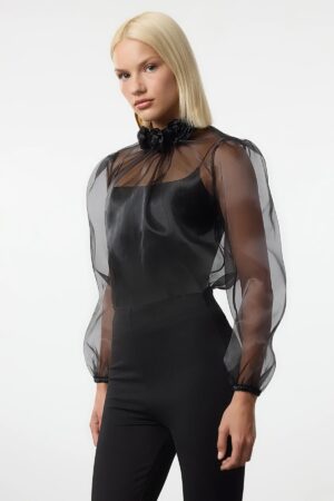 Trendyol Black Rose Detailed Organza Blouse