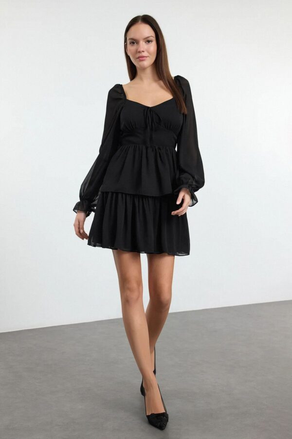 Trendyol Black Ruffle Mini Chiffon Lined Woven Dress