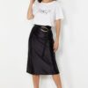 Trendyol Black Satin A-Line/Bell Form Midi Knitted Skirt