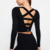 Trendyol Black Seamless/Seamless Back and Reflector Print Detailed Crop Knitted Sports Top/Blouse