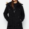 Trendyol Black Shearling Parka kabát kapucnival