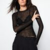 Trendyol Black Sheer Look garbós kötöttáru pulóver
