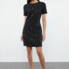 Trendyol Black Shift/Plain Pattern Stone Embroidered Mini Woven Dress
